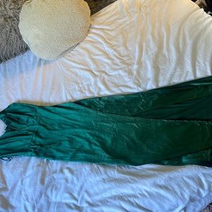 Emerald green silky slit dress. Worn once, new condition.